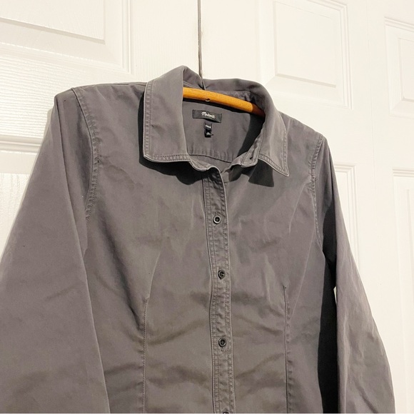 Madewell Darted Button Up Shirt (Re)generative Chino Size 16 Gray Fitted Cotton - Picture 7 of 11
